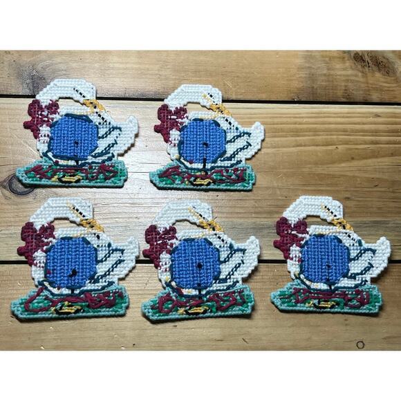 Lot of 5 Vintage Goose Geese Coasters. Crochet?  Plastic Canvas? Birds. Country - Picture 3 of 5